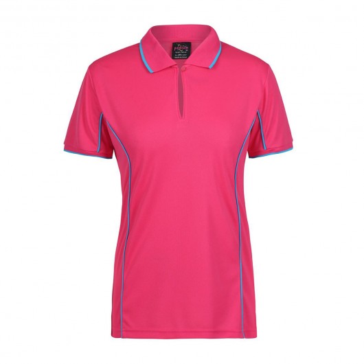 Hot pink Aqua Ladies Piping Polo Shirts